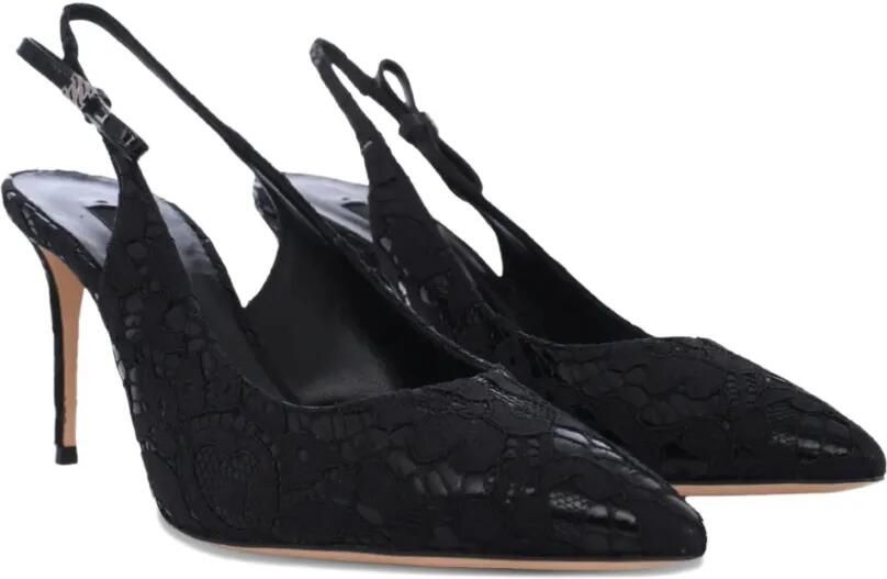 Casadei Chanel Liber Tiff slingback pumps met kant Zwart - Foto 5