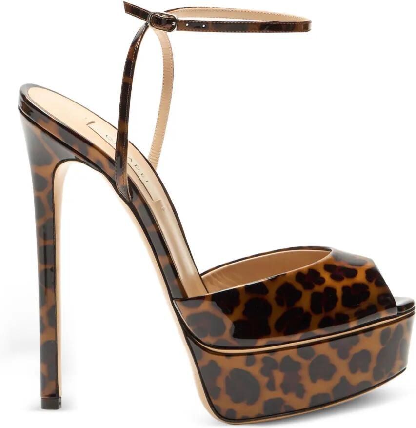 Casadei Flora sandalen met luipaard-print en plateauzool Beige