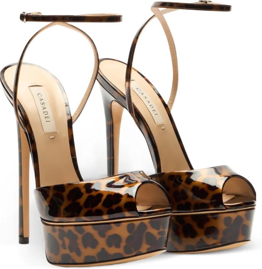 Casadei Flora sandalen met luipaard-print en plateauzool Beige - Foto 3