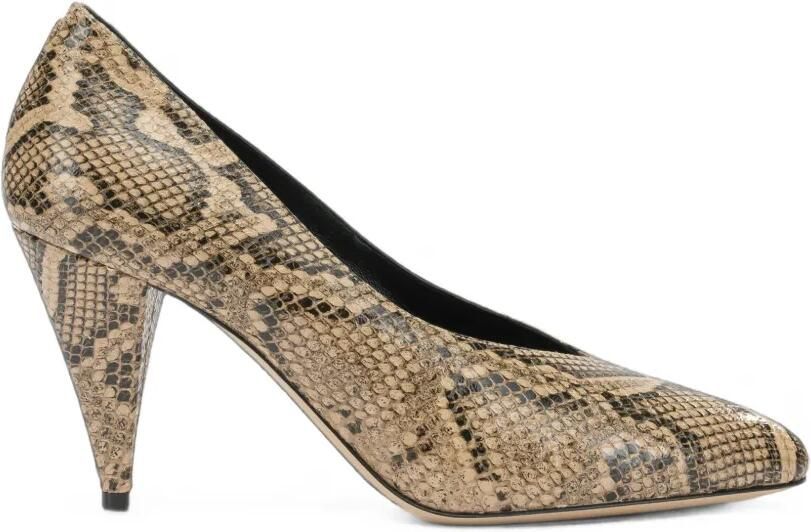 Casadei Leren pumps met slangen-effect Beige