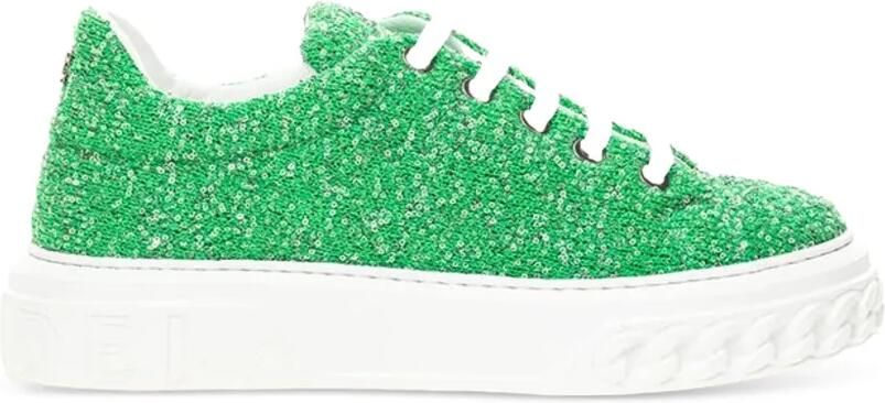 Casadei Sneakers verfraaid met pailletten en chunky zool Groen