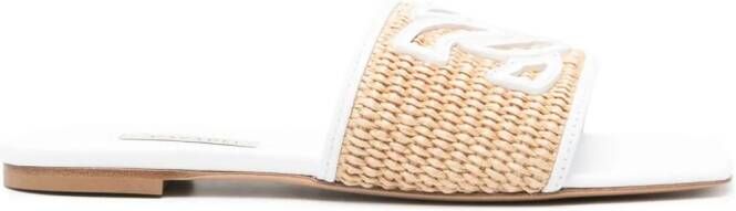 Casadei Portofino slippers van geweven raffia Wit