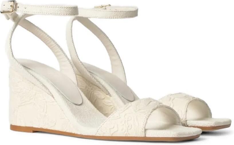 Castañer Brunella sandalen met sleehak en bloemjacquard Beige - Foto 4