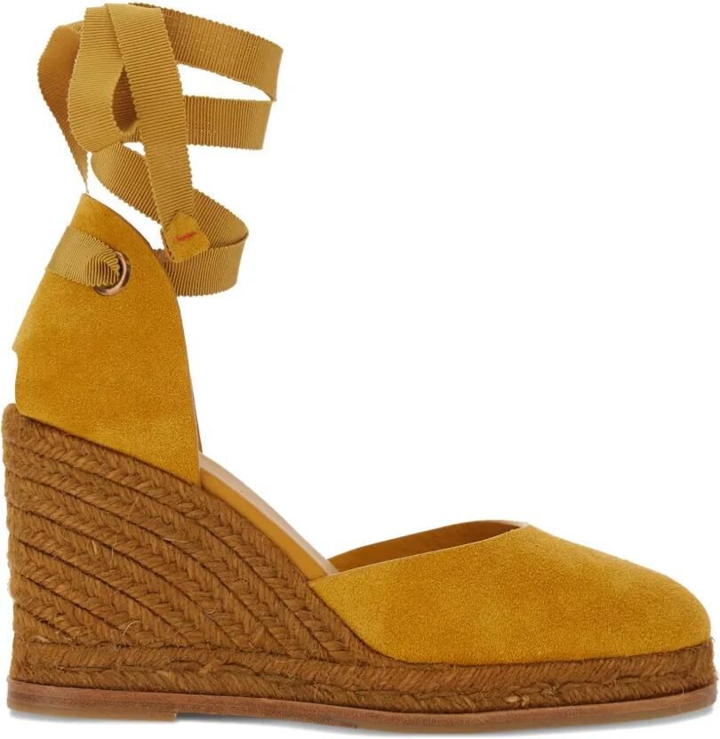 Castañer Camilla espadrilles met sleehak en lint Geel