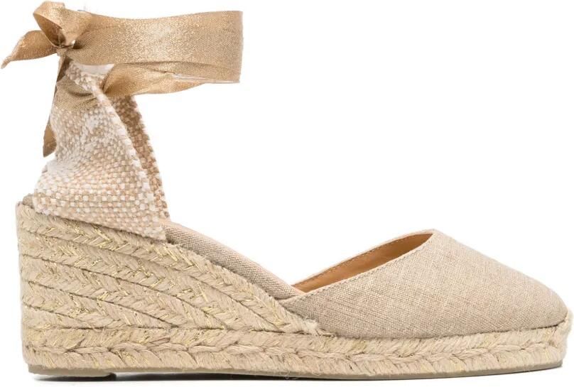 Castañer Carina sandalen met sleehak en strik Beige
