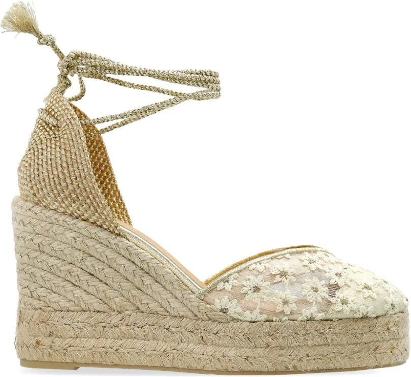 Castañer Clair espadrilles met bloemenkant Goud