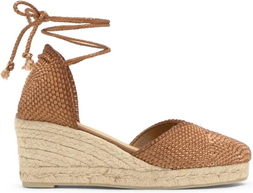 Castañer Cora espadrilles met striksluiting en sleehak Bruin