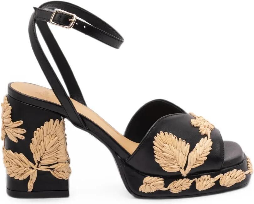 Castañer Sandalen met plateauzool en raffia-borduurwerk Zwart