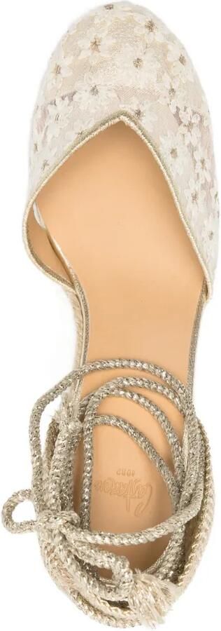 Castañer Sandalen met sleehak en bloemenkant Wit