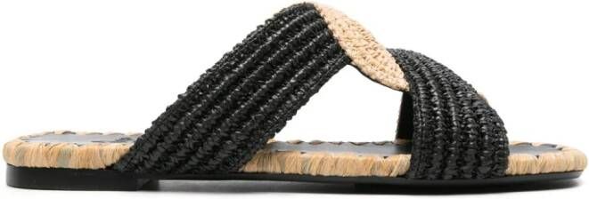 Castañer Prado slippers van geweven raffia Zwart