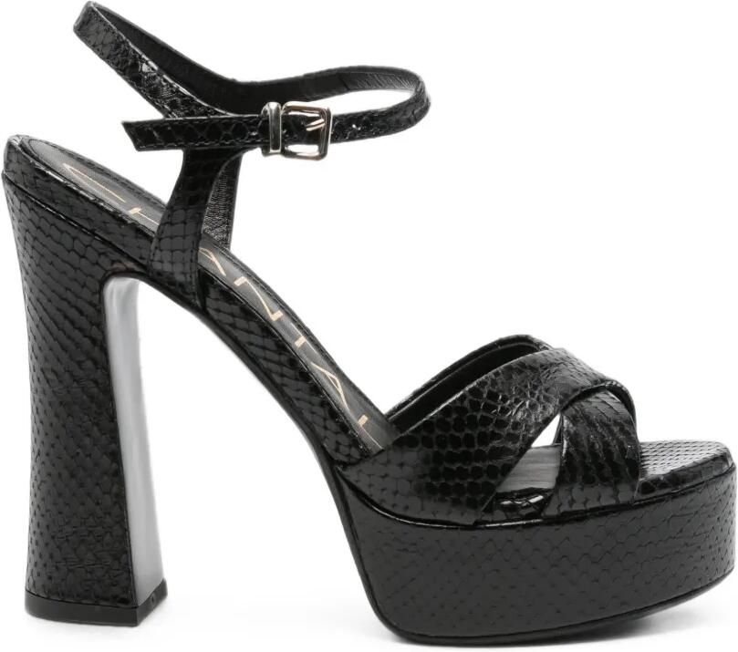 Chantal Pitone sandalen met slangen-effect en hak Zwart