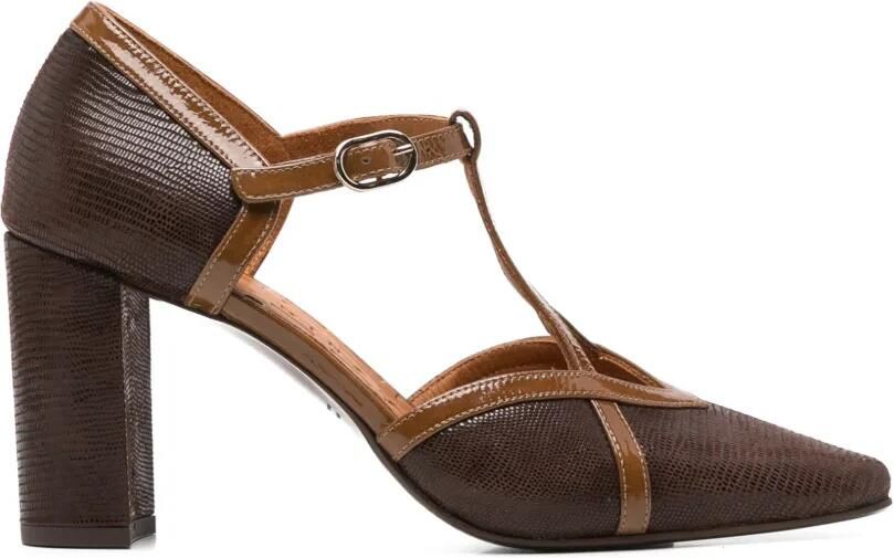 Chie Mihara Awear pumps met hagedissen-effect en T-bandje Bruin