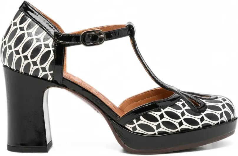 Chie Mihara Damiela geometric-print T-bar pumps Zwart