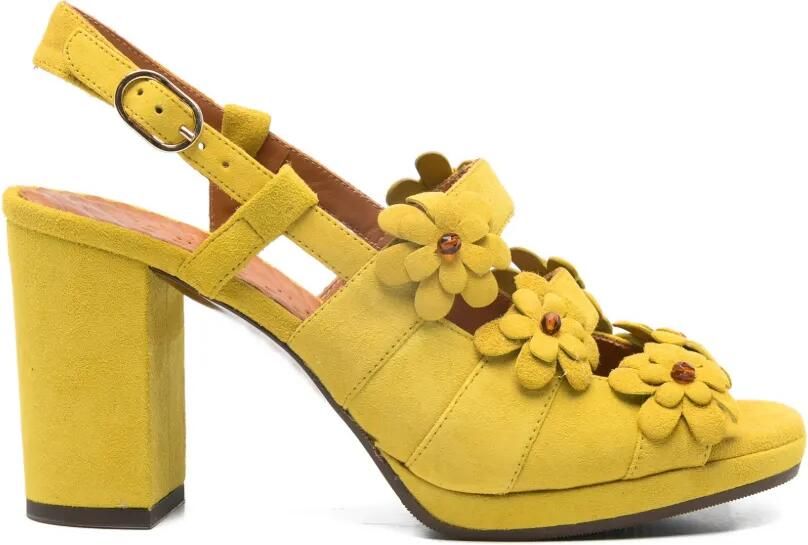 Chie Mihara Perli leren sandalen met bloemen Geel