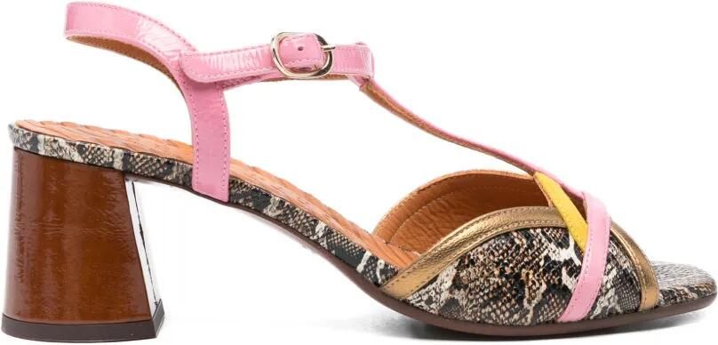 Chie Mihara Ryejo leren sandalen met slangen-effect en T-bandje Bruin