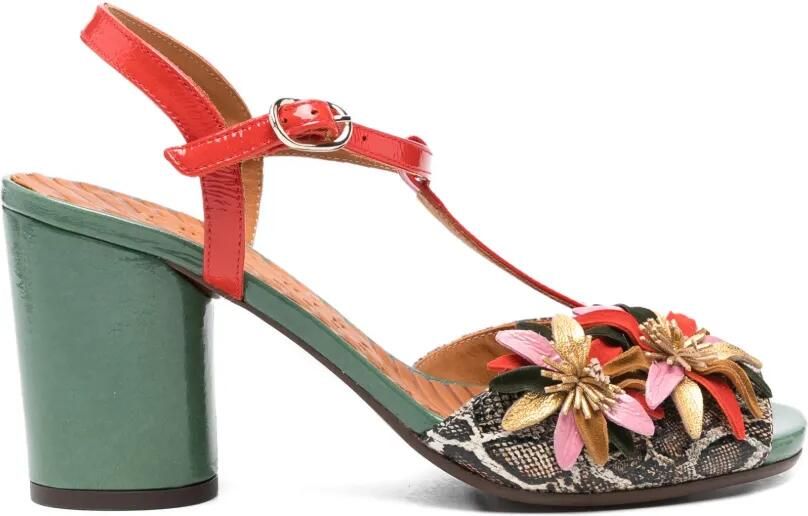Chie Mihara Uliva leren sandalen met slangen-effect en bloemen Bruin