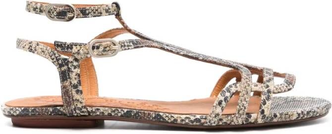 Chie Mihara Yael leren sandalen met slangenprint Beige