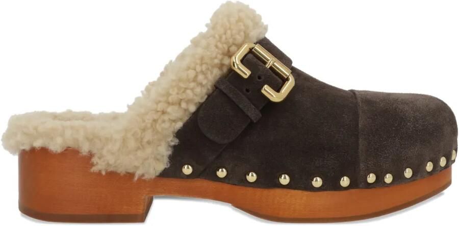 Chloé 35 mm Jeannette klompen met lammy afwerking Bruin