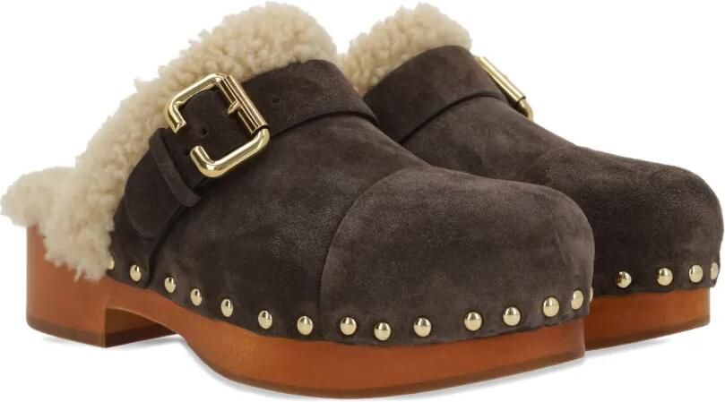 Chloé 35 mm Jeannette klompen met lammy afwerking Bruin - Foto 3
