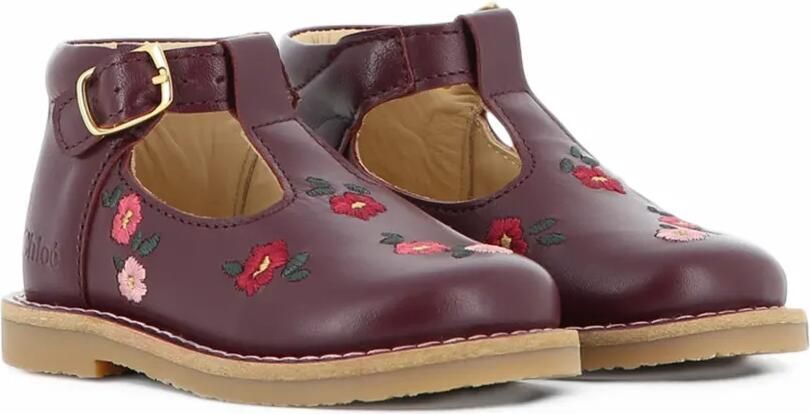 Chloé Kids floral-embroidered leather boots Rood