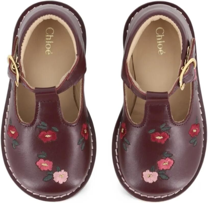 Chloé Kids floral-embroidered leather boots Rood - Foto 2