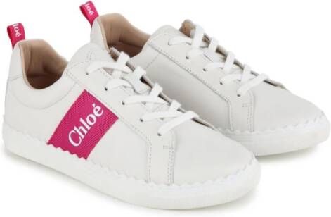 Chloé Kids Leren sneakers met logoprint Wit