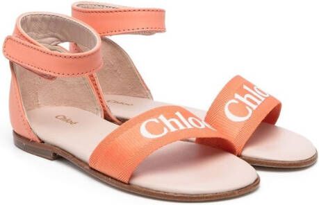 Chloé Kids Sandalen met logoprint Oranje
