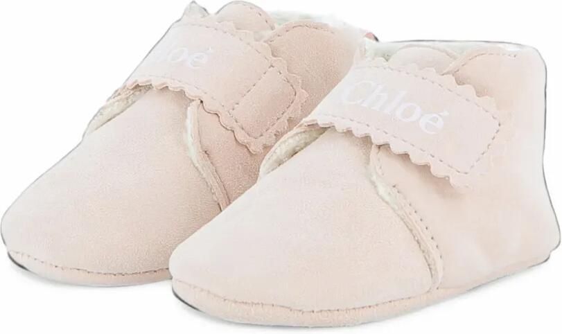 Chloé Kids scalloped-edge touch-strap pre-walkers Beige