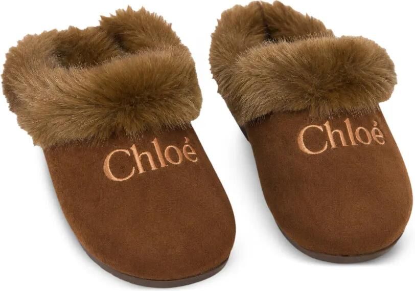 Chloé Kids Slippers met imitatiebont Bruin