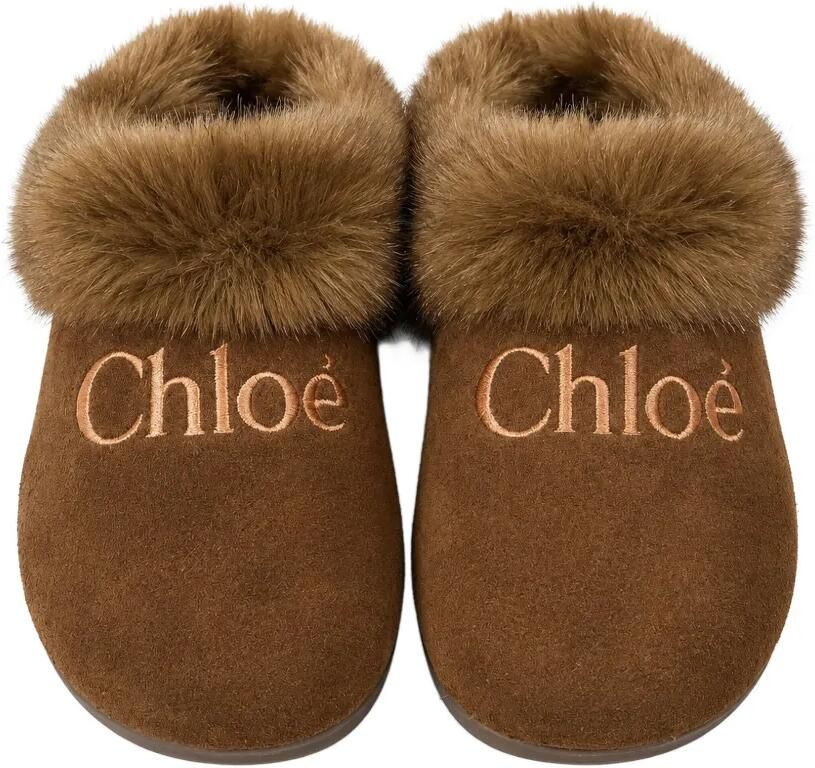 Chloé Kids Slippers met imitatiebont Bruin - Foto 2