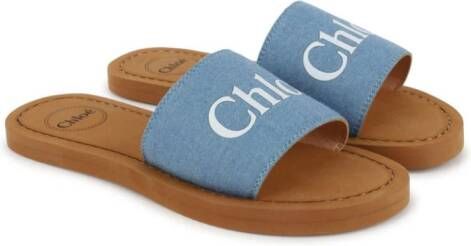 Chloé Kids Slippers met logoprint Blauw