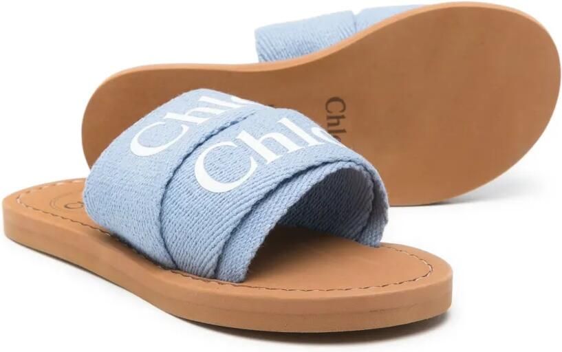 Chloé Kids Slippers met logoprint Blauw - Foto 3