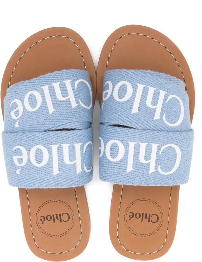 Chloé Kids Slippers met logoprint Blauw - Foto 2