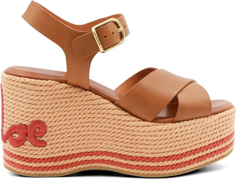 Chloé Leren sandalen met plateauzool Beige