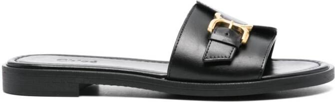 Chloé Marcie leren slippers Zwart