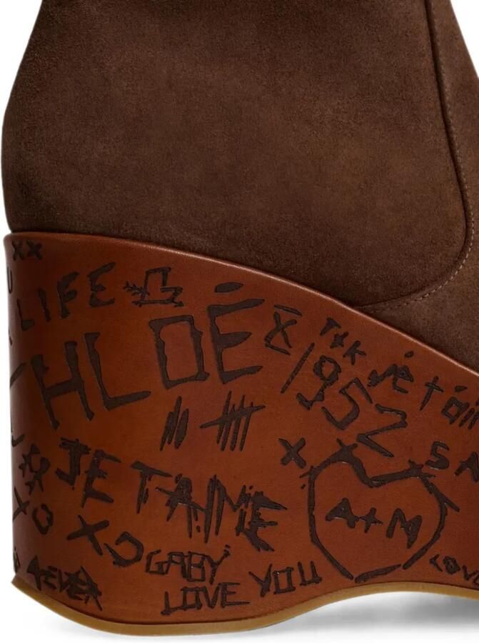 Chloé Maxime enkellaarzen met plateauzool en Scribble-print Bruin - Foto 3