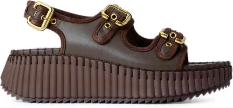 Chloé Sandalen met geribbeld plateauzool en gespbandje Bruin