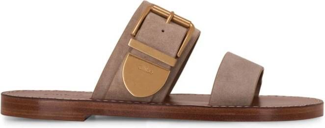 Chloé Suède sandalen met dubbele bandjes Bruin