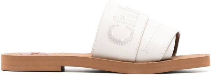 Chloé Woody sandalen met geborduurd logo Wit