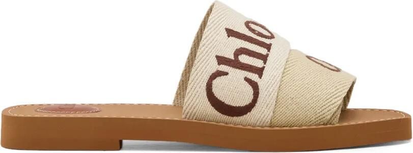 Chloé Woody sandalen met geborduurd logo Beige