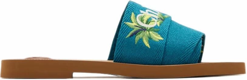 Chloé Woody sandalen met geborduurd logo Blauw
