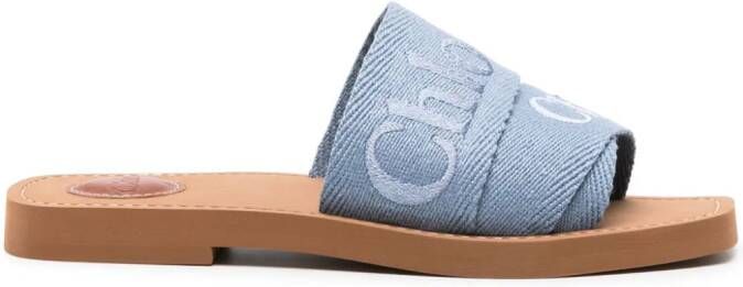 Chloé Woody slippers met geborduurd logo Blauw