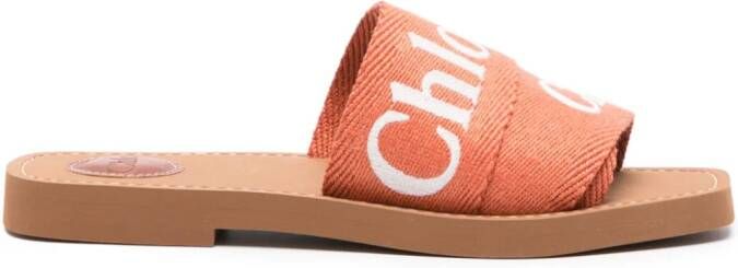 Chloé Woody slippers met geborduurd logo Oranje