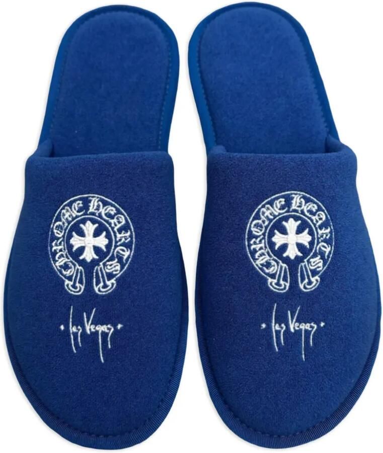 Chrome Hearts Las Vegas slippers met geborduurd logo Blauw - Foto 2