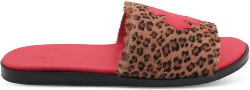 Chrome Hearts Plus Cross slippers met luipaard-print Rood