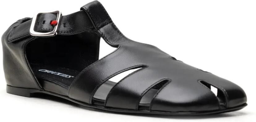 CHUCKIES Leren sandalen met uitgesneden details Zwart - Foto 3