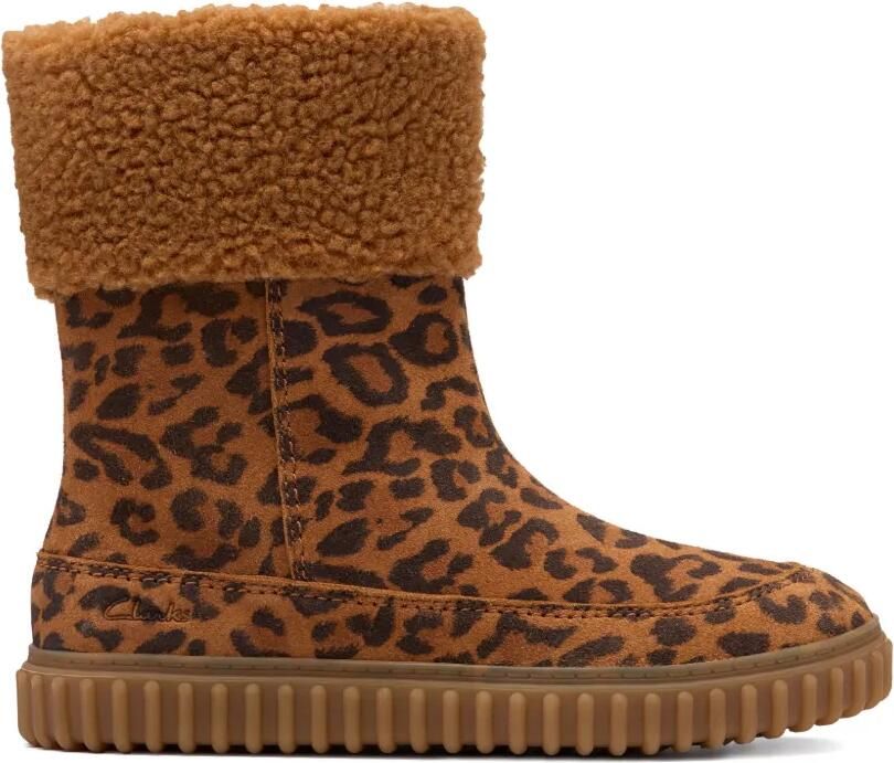 Clarks Kids Cove Snug snowboots met luipaardprint Bruin