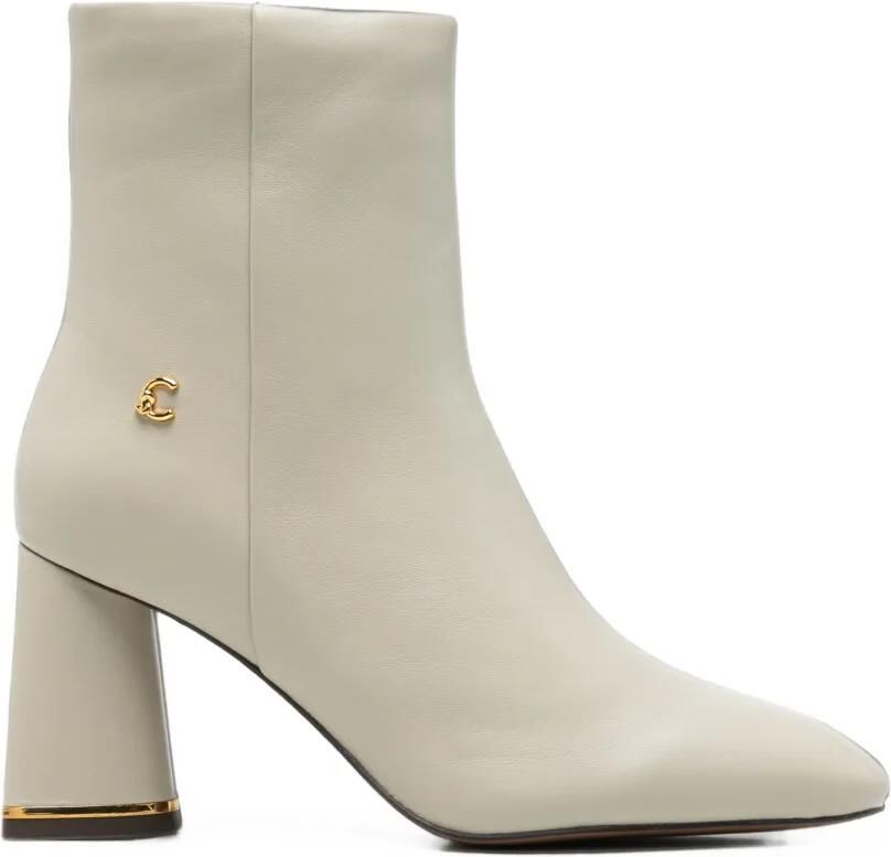 Coccinelle Enkellaarzen met blokhak en logo-plakkaat Beige