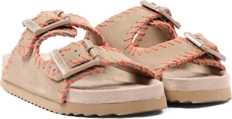 Colors Of California Leren sandalen met gesp en stiksels Beige