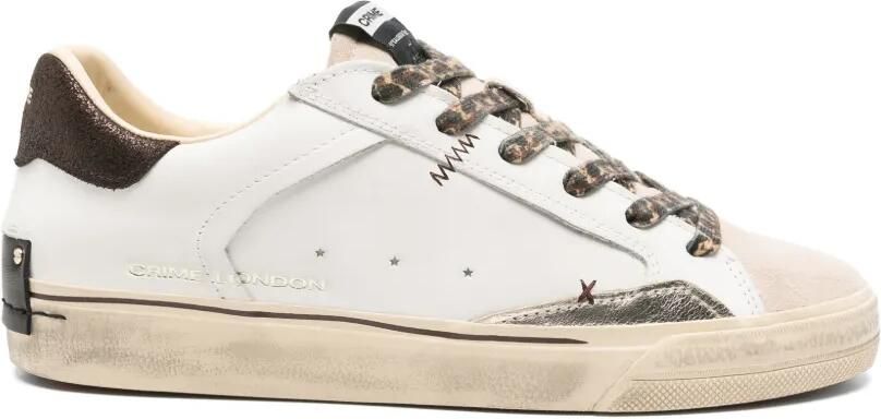 Crime London Deconstructed sneakers met luipaardprint en gerafeld effect Wit